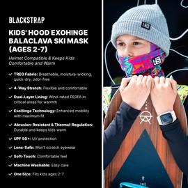 BLACKSTRAP Kids Hood ExoHinge Balaclava Ski Mask Helmet Compatible Keep Kids Comfortable and Warm, Monster Disco, Free size