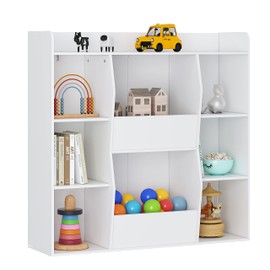 UTEX Kids Toy Storage and Bookshelf, Multifunctional Bookcase with 8 Cubbies and Bins, Open Kids Bookshelf Organizer Display Stand, Large Toy Storage Cabinet for Kids Room, Classroom, Nursery, White