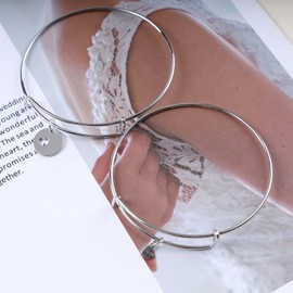 TseenYi Coin Disc Bracelet Sets Mini Heart Pendant Bangle Bracelet Silver Round Disc Bracelet Boho Disc Pendant Bracelet Adjustable Lovers Bangle Bracelet Jewelry for Women and Men Gifts