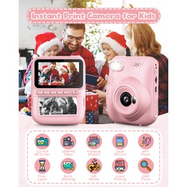 Kids Instant Print Camera, 3.0-inch HD Screen 32MP Photo Instant Digital Camera Christmas Birthday Gifts Toys for Toddle Children Girls Boys Age 3-12 - Pink