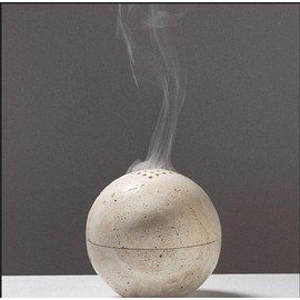 Natural Travertine Incense Cone Holder, Handmade Stone Sphere Incense Burner for Medication Yoga Home Décor 10.5cm inches