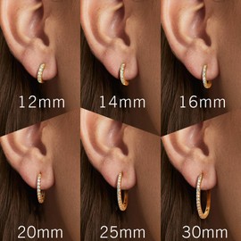 12mm, NEARLAND 14K Gold Hoop Earrings for Women 14K Gold Earrings Hypoallergenic Lightweight Small Hoop Earring for Womens with Round Cubic Zirconia Huggie Hoops Earring for Women 12mm