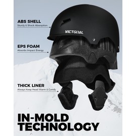 Victgoal Ski Helmet for Men Women, Good Ventilation Snowboard Helmet with Warm Earmuffs, Safety Adjustable Ski Helmet M/L Size for Skiing Snowboard Winter Sports (Black, L: 59-61cm)