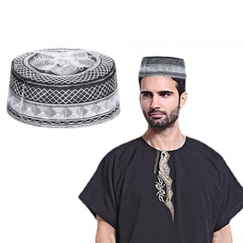 XGOPTS Prayer Hat Muslim Turkish Hat Arabic Skull Cap Islam Muslim Hat Prayer Ramadan Crochet Headwear Embroidery Headwear Men's Cap Islam Beanie Prayer Hat Man, black and white