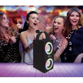 Lexibook iParty - Portable Bluetooth Light Speaker with Microphone, Light Effects, Karaoke, Wireless, USB, SD Card, Rechargeable Battery, Black, BTP180BKZ
