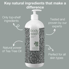 Australian Bodycare Body Wash 1000 ml | Shower Gel with Tea Tree Oil for skin, Foot wash - Daily care Relieve spots, pimples, Athlete’s Foot, Ringworm, Fungus, Jock Itch, Acne, Body Odor & smelly feet