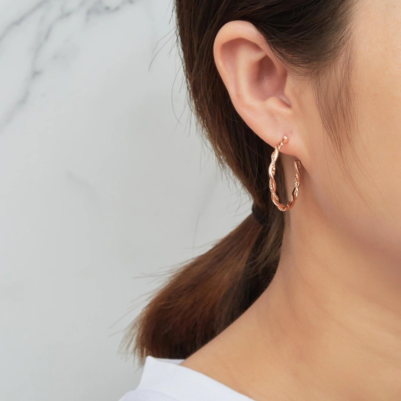 Philip Jones Rose Gold Plated 30mm Twisted Diamond Cut Hoop