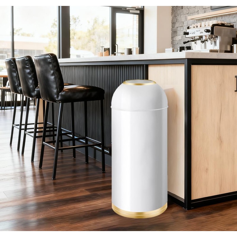Huaqinglian 35L/9 Gallon White Gold Stainless Steel Commercial/Kitchen Trash Can,