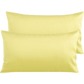 NTBAY 2 Pack 500 Thread Count 100% Egyptian Cotton Pillowcases, Super Soft Cozy and Breathable Envelope Closure King Pillow Cases, 50x90 cm, Yellow