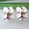 Navachi 18k Gold Plated Colorful Crystal Multi-color Enamel Leaves Flower
