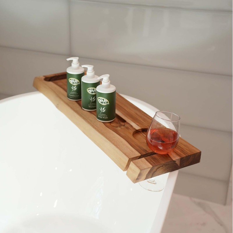 EcoDecors Eleganto 30" Live Edge Solid Teak Bath Caddy Tray