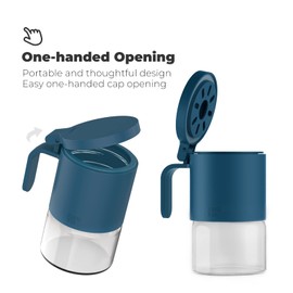 Zuutii Glass Spice Jars Moisture-Proof Spice Containers with Spoons, Set of 2 10oz/300ml Spice Bottles, Mini Seasoning Storage Jars with Flapper Caps for Salt, Sugar, Peppers, Chili in Kitchen Blue