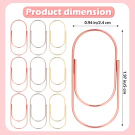 Pack of 30 Paper Clips, Gold Metal Paper Clips, Large Paper Clips, Oval Motif Paper Clip for Office, Classroom, File Clip, School Supplies (Silver, Gold, Rose Gold)