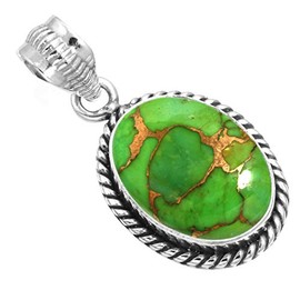 Jeweloporium 925 Silver Pendant for Women Copper Green Turquoise Gemstone Solitaire Silver Pendant Necklace Friendship Day Gift Costume Jewelry