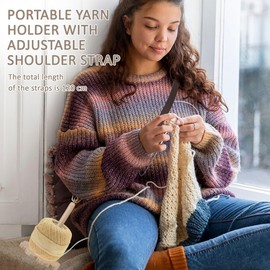 Yarn Holder Wooden Yarn Ball Holder for Knitting and Crocheting, Portable Yarn Spinner Holder with Wrist Strap & Crossbody Strap for Travelling, Knitting Crochet Lovers, Craft Lovers (Log Color)