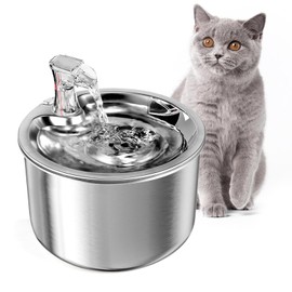 HTRainPets Stainless Steel Cat/Pet Water Fountain - Ultra-Quiet Pump, 2L/67oz Automatic Dog Water Dispenser, Ideal for Multiple Pets