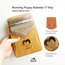Risen Kalimba, 17 Keys, Thumb Piano, Metal Keys with Scale Engraving, Cat,Capybara Design,Small Musical Instrument, Gifts For Beginner, Music Love (Runny Puppy Natural Wood)