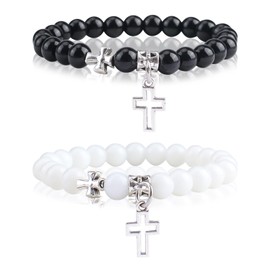 WANDIC Cross Bracelet Frosted Braided Rope Elastic Christian Bracelet Adjustable Jesus Bracelet for Jewelry Gifts, Length: