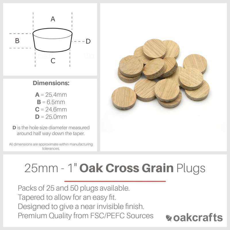 Oakcrafts - 25mm - 1" Oak Flat Head Cross Grain