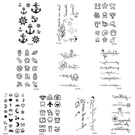 LYQNIHOB Set of 10 Temporary Tattoos for the Neck, Face and Small Areas in Bohemian Style, Fake Tattoo Stickers with Motifs for Girls, Black Tattoos