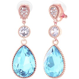 arete colgantes de vidrio con clip para mujer, hechos a mano, hipoalergénicos, chapados en oro rosa de 14 quilates, piedra natal redonda grande, Oro amarillo, cristal