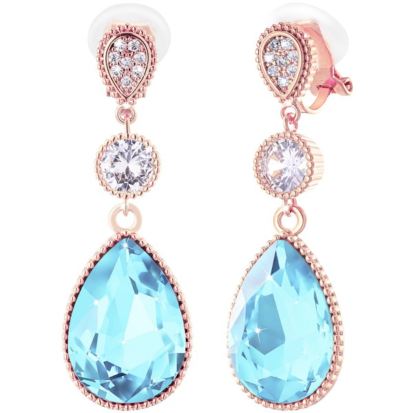 arete colgantes de vidrio con clip para mujer, hechos a