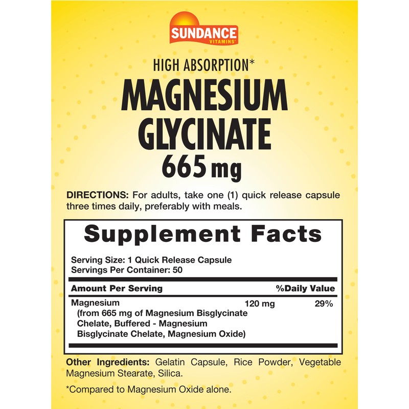Sundance Magnesium Glycinate Capsules | 665 mg | 50 Quick