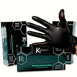 KGloves ® • Nitrile Gloves Latex Free and Powder Free 100 Professional Black Disposable Gloves Adherent and Resistant Medical Use Tattoo Artist Beautician Kitchen No Latex Gloves (L, BLACK)