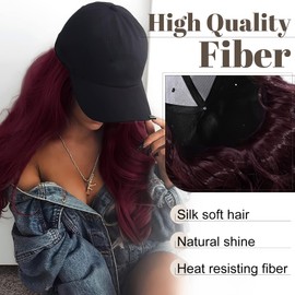 SEGO Baseball Cap with Hair Extensions for Women Heat Resistant Synthetic 16'' Adjustable Long Wavy Hairpiece Replacement Wigs in Hat for Girls