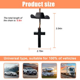 Norkmdi Cowboy Hat Car Charm, Cute Mini Vehicle Rear View Mirror Hanging Pendant with Cross, Western Country Automotive Interior Decorative Accessories, Universal for SUV RV Truck (Black)