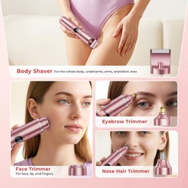 Bikini Trimmer for Women, 4 in 1 Electric Razors for Women - Dual Head, Wet & Dry Use Pubic Body Hair Trimmer Electric Shavers, Rechargeable Womens Facial Razors for Legs, Nose, Armpits, Bikini Area
