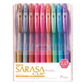 Zebra Sarasa Clip 1.0, 9 Shiny/Metallic Color Set (JJE15-9CA)