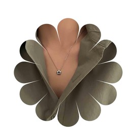 Inilbran Boho Flower Choker Necklace Silver Flower Necklace Choker Vintage Onyx Gemstone Flower Necklace Chain Tiny Flower Pendant Necklace Jewelry for Women and Girls