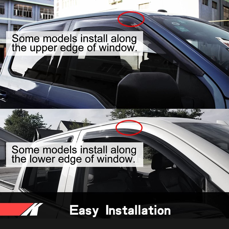 Kucaruce Side Window Wind Deflector,2pc Outside Tap-On Shade Rain Guards,Dark