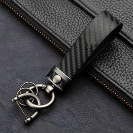 RSYHVG Carbon Fiber Car Keychain, Microfiber Leather Car Keychain with 360°Rotatable Swivel Anti-Lost D-Ring Small Keyrings and Screwdriver Leather Keychain Strap for Men Women (Black)