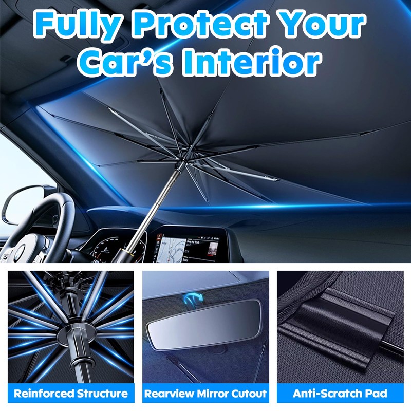 Sun Protection Car Windscreen 145 x 85 cm, 360° Rotatable,