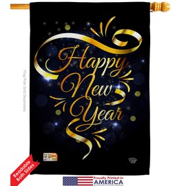 Ornament Collection New Year Gold Happy Garden House Flags Set Winter Clock Countdown Champagne Party Fireworks Celebrate Small Decorative Gift Yard Banner Double-Sided Made in USA 28 X 40