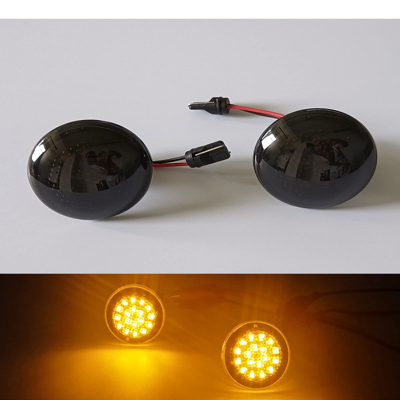 znakeauto 2X Smoked Lens Full LED Amber Front Fender Side