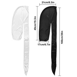 2 Pieces Durag with Long Tail, Unisex Durag Men Silk Pirate Bandanas with Long Tail and Wide Straps for Men Women Daily Hip Hop Decoration (Black + White)