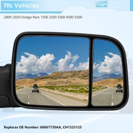 Towing Convex Mirror Glass Compatible with 09-20 Dodge Ram 1500 2500 3500 4500 5500 Lower Small Tow Convex Lens Mirror 68067730AA CH1325125 CH145603 Right Passenger Side Exterior Mirrors Glass