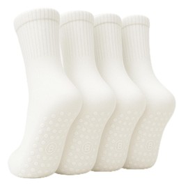 belinoplus BELINO Pilates Socks for Women with Non Slip Grippers – Crew Socks for Yoga, Barre, Gym, Workout, Hospital – 4 Pairs