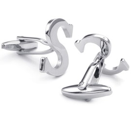 HONEY BEAR Mens Initial Alphabet Letter Silver White Steel Wedding Formal Business Cufflinks (S)