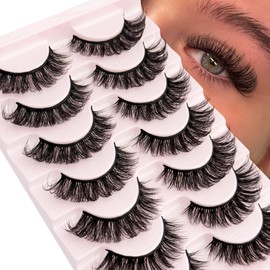 YASNAI Natural Lashes D Curl Short Eyelashes Strip False Volume Lash Pack 8-14mm Full 7 Pair Natural Look Fluffy Wispy Cat Eye Mega Double Stacked Thick Eyelash Small Fake Lashes