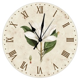 LetusZhogo Magnolia Flora Round Wall Clock Beautiful Blooming Magnolia Flower Silent Non-Ticking Battery Operated Home Wall Clock Decor for Living Room Classroom 15 Inch