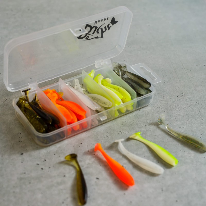 Bucht 2" 5 Colors Shad Tail Worm with Worm Case