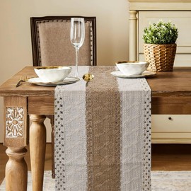 Adorila Boho Table Runners 72 Inches Long, Farmhouse Rustic Table Runner with Tassels, Cotton Linen Table Runner for Holiday Party, Wedding and Dining Table Decor (12x71 Inches)