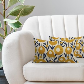 sorfbliss Navy Blue Yellow Floral Pillow Covers 12x20 Set of 2 Spring Boho Rustic Art Flower Decorative Lumbar Throw Pillow Cases Outdoor Farmhouse Decor for Sofa Couch Bed