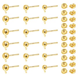 Gold Earrings Studs Blanks, Hypoallergenic 18 Pieces Small Ball Stud Earrings with Loop 22 Pieces Earring Butterfly Clasps Stud Earrings for DIY Earrings Jewelry Making