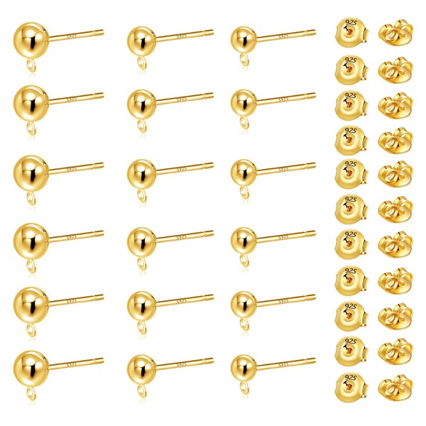 Gold Earrings Studs Blanks, Hypoallergenic 18 Pieces Small Ball Stud