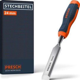 Presch Professional Chisel 24 mm with 25° Wedge Angle, Perfectly Ground for Immediate Use, Robust Metal Impact Cap for Durable Use, Ergonomic Handle for Secure Hold